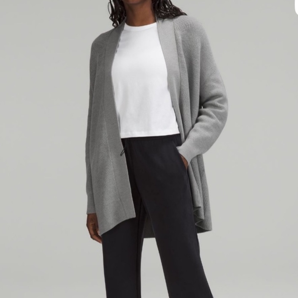 Lululemon Athletica Merino Wool-Blend Gray Knit Wrap Cardigan Sweater